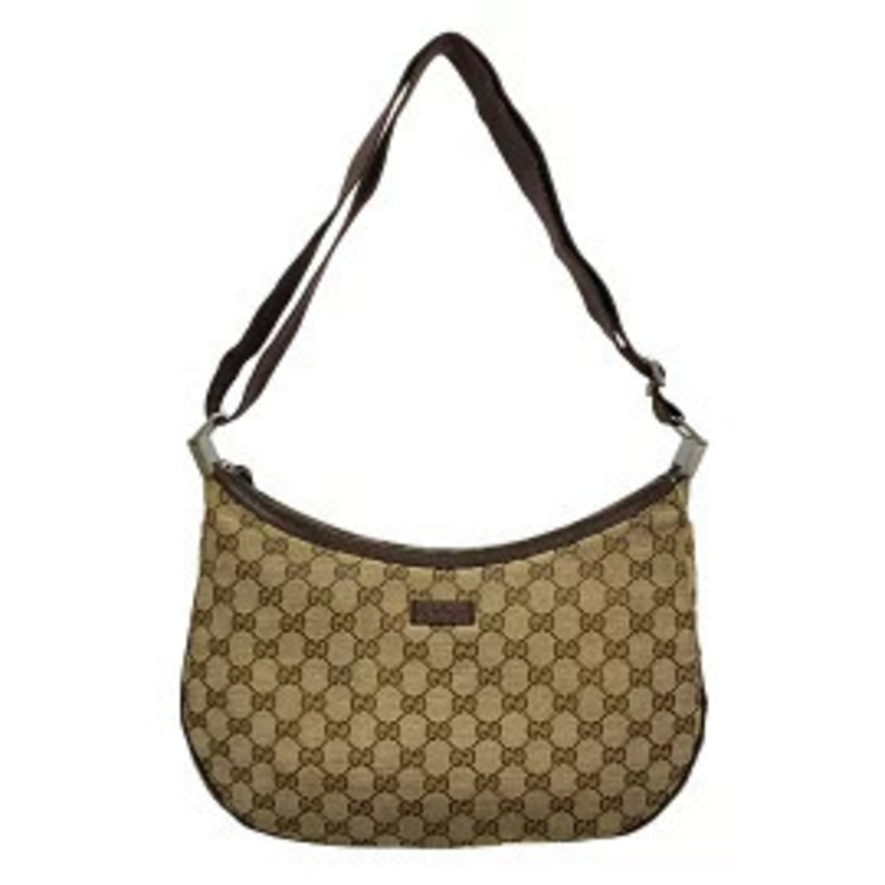 Gucci GG Shoulder Bag Beige Cream x Dark Brown Leather